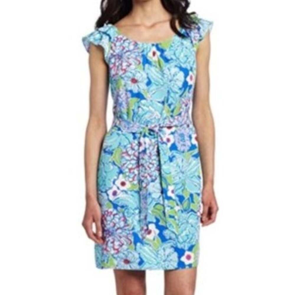 Lilly Pulitzer Maya Shift Dress Floral Blue Women's Size Medium EUC
